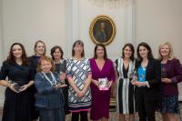 2016 WMB Winners L-R: Alison Ritchie, Polar Ice Ltd; Elaine Coholan and Jenny Synnott, The Dublin Cookie Company; Professor Susan McKenna-Lawlor, Space Technology Ireland; Ann O'Dea, Silicon Republic; Rosemary Delaney, WMB Publishing; Iseult Ward and Aoibheann O'Brien, FoodCloud; and Evelyn O'Toole